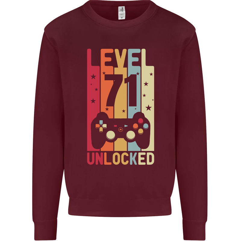 71st Birthday 71 Year Old Level Up Gamming Mens Sweatshirt Jumper Maroon
