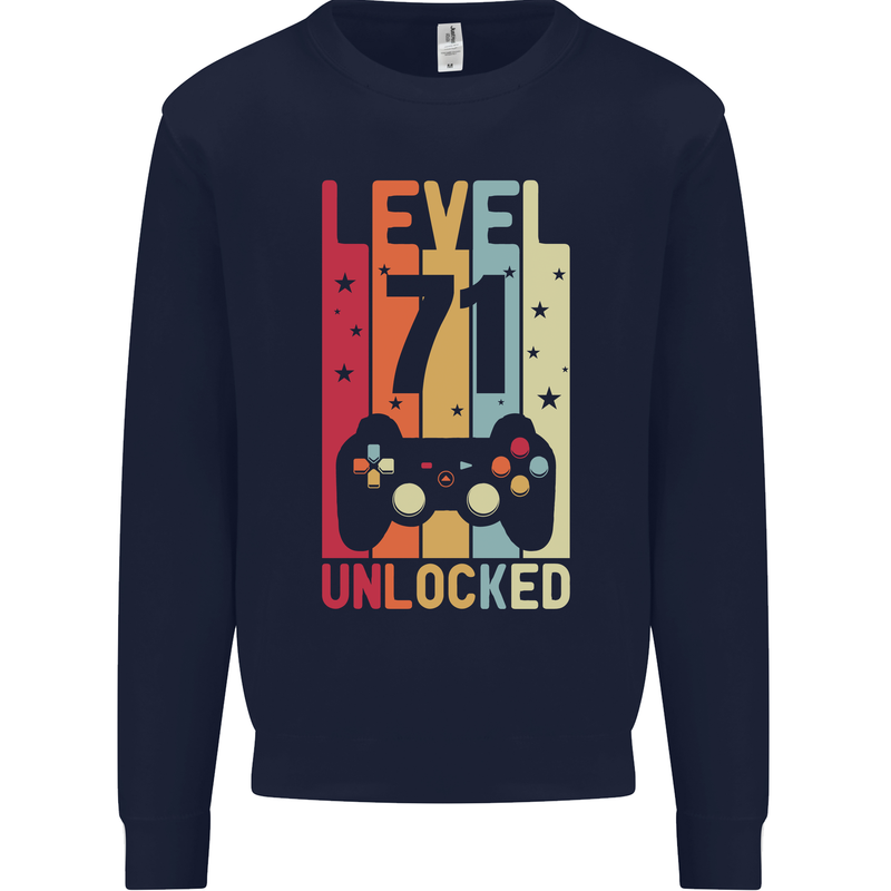 71st Birthday 71 Year Old Level Up Gamming Mens Sweatshirt Jumper Navy Blue