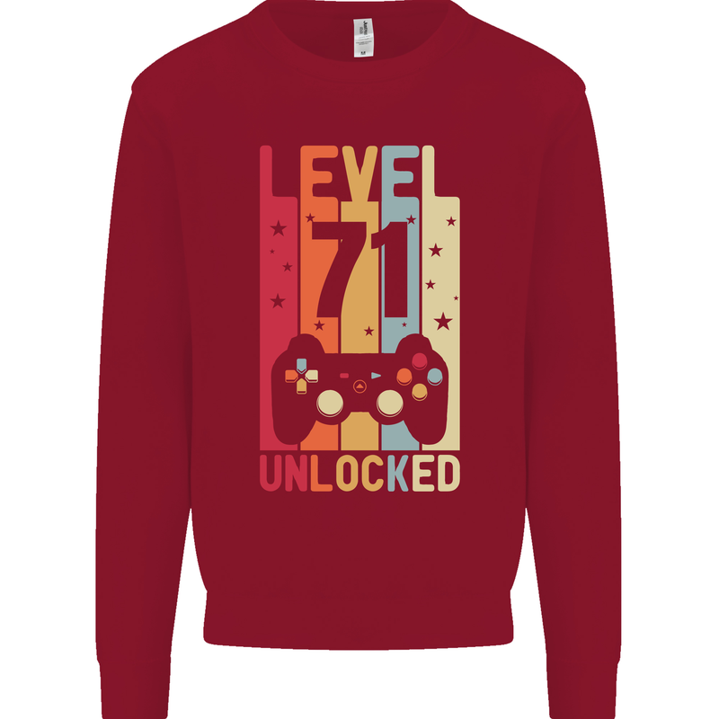 71st Birthday 71 Year Old Level Up Gamming Mens Sweatshirt Jumper Red