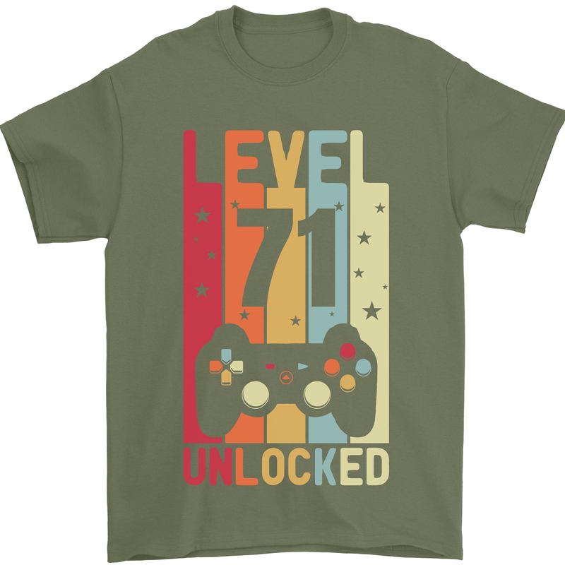 71st Birthday 71 Year Old Level Up Gamming Mens T-Shirt 100% Cotton Military Green