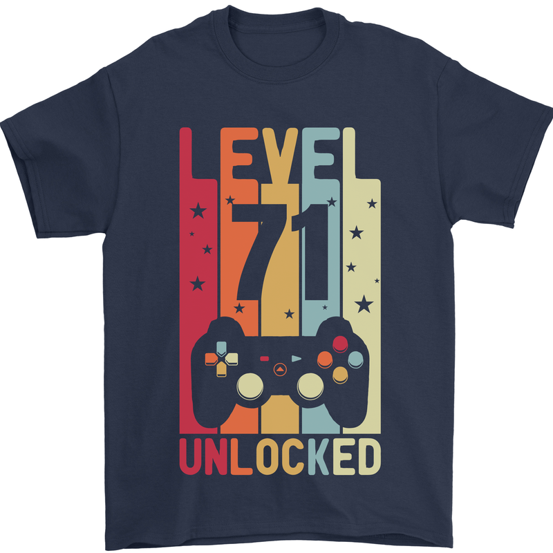 71st Birthday 71 Year Old Level Up Gamming Mens T-Shirt 100% Cotton Navy Blue
