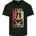 71st Birthday 71 Year Old Level Up Gamming Mens V-Neck Cotton T-Shirt Black