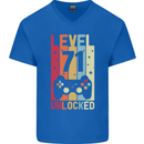 71st Birthday 71 Year Old Level Up Gamming Mens V-Neck Cotton T-Shirt Royal Blue