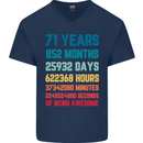 71st Birthday 71 Year Old Mens V-Neck Cotton T-Shirt Navy Blue