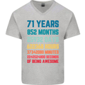 71st Birthday 71 Year Old Mens V-Neck Cotton T-Shirt Sports Grey