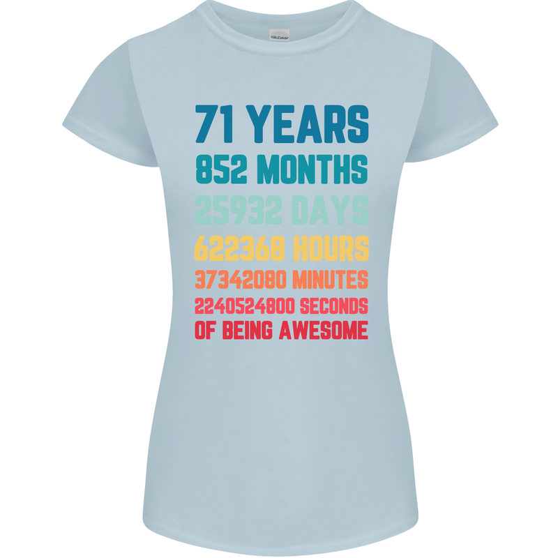 71st Birthday 71 Year Old Womens Petite Cut T-Shirt Light Blue