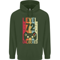 72nd Birthday 72 Year Old Level Up Gamming Mens 80% Cotton Hoodie Forest Green