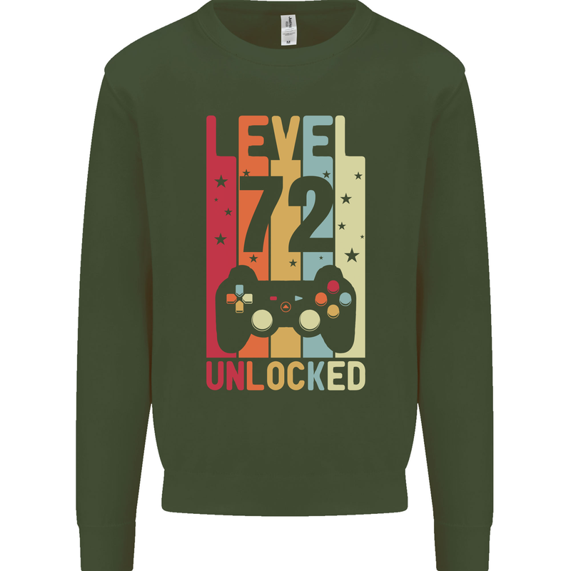 72nd Birthday 72 Year Old Level Up Gamming Mens Sweatshirt Jumper Forest Green
