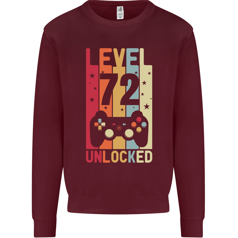 72nd Birthday 72 Year Old Level Up Gamming Mens Sweatshirt Jumper Maroon