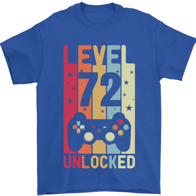72nd Birthday 72 Year Old Level Up Gamming Mens T-Shirt 100% Cotton Royal Blue