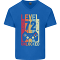 72nd Birthday 72 Year Old Level Up Gamming Mens V-Neck Cotton T-Shirt Royal Blue