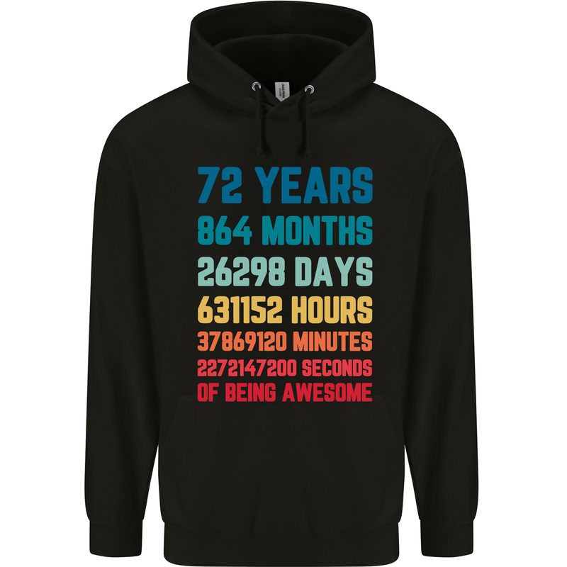72nd Birthday 72 Year Old Mens 80% Cotton Hoodie Black