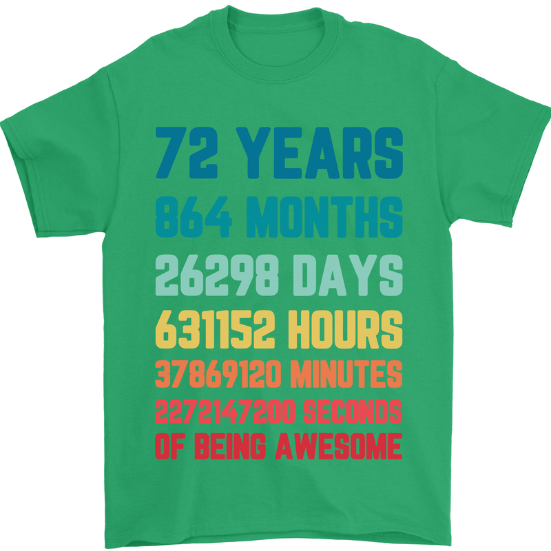 72nd Birthday 72 Year Old Mens T-Shirt 100% Cotton Irish Green