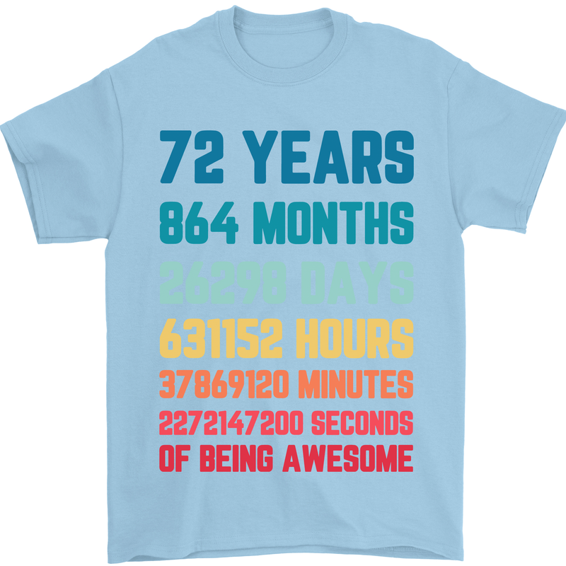 72nd Birthday 72 Year Old Mens T-Shirt 100% Cotton Light Blue