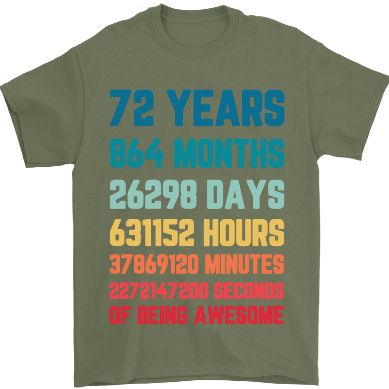 72nd Birthday 72 Year Old Mens T-Shirt 100% Cotton Military Green