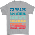 72nd Birthday 72 Year Old Mens T-Shirt 100% Cotton Sports Grey