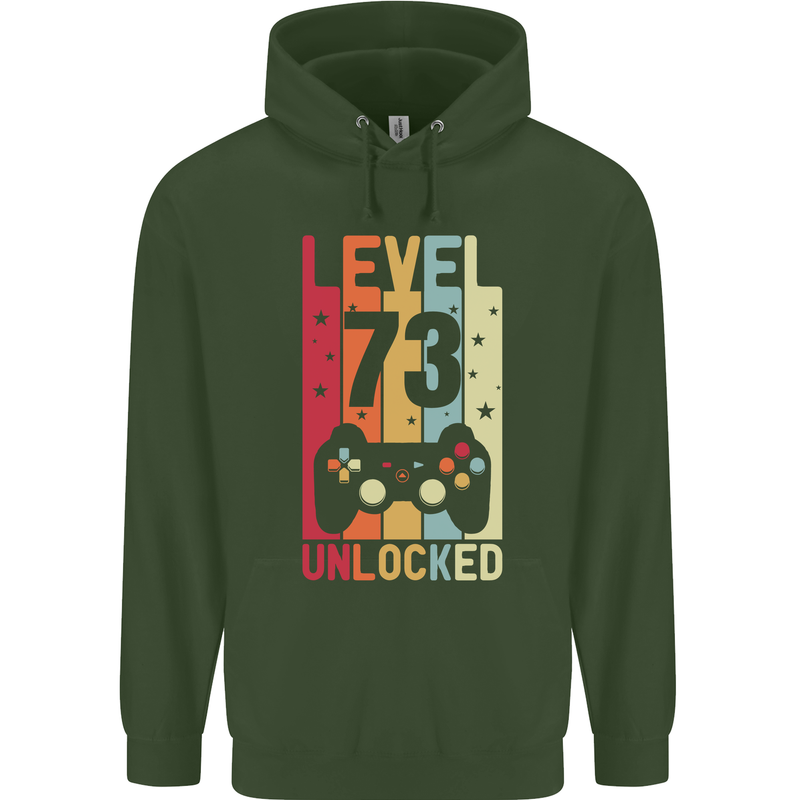 73rd Birthday 73 Year Old Level Up Gamming Mens 80% Cotton Hoodie Forest Green