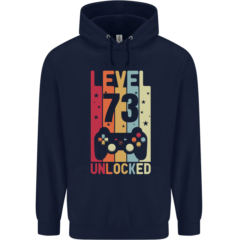 73rd Birthday 73 Year Old Level Up Gamming Mens 80% Cotton Hoodie Navy Blue