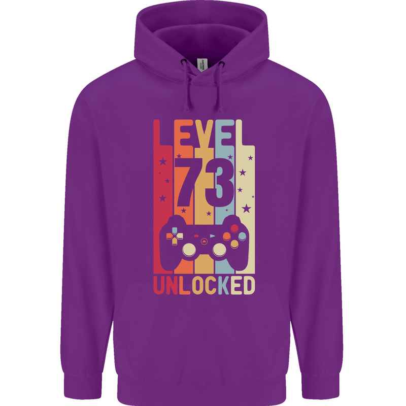 73rd Birthday 73 Year Old Level Up Gamming Mens 80% Cotton Hoodie Purple