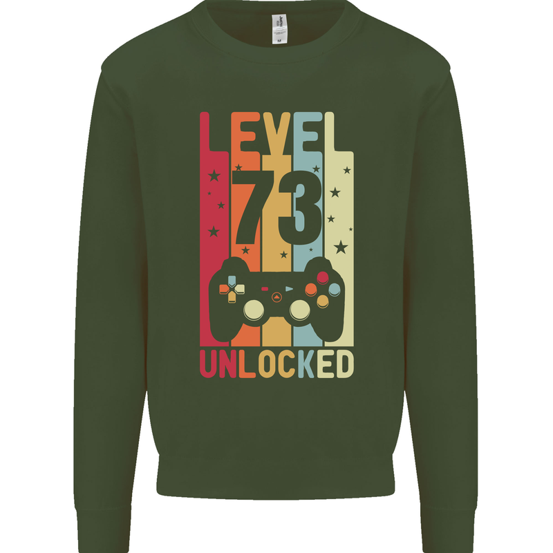 73rd Birthday 73 Year Old Level Up Gamming Mens Sweatshirt Jumper Forest Green