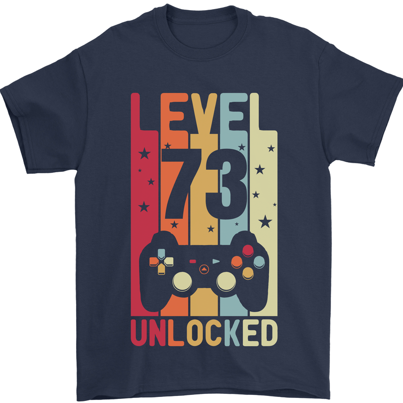 73rd Birthday 73 Year Old Level Up Gamming Mens T-Shirt 100% Cotton Navy Blue