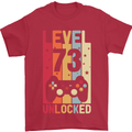 73rd Birthday 73 Year Old Level Up Gamming Mens T-Shirt 100% Cotton Red