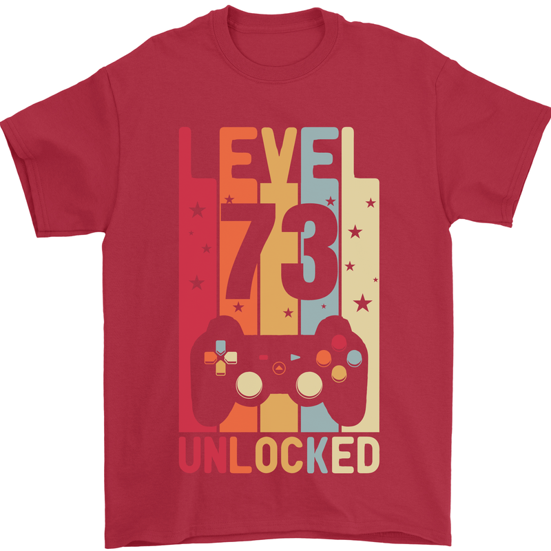 73rd Birthday 73 Year Old Level Up Gamming Mens T-Shirt 100% Cotton Red
