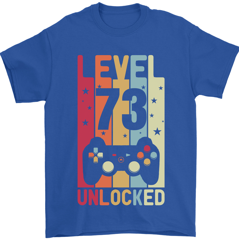 73rd Birthday 73 Year Old Level Up Gamming Mens T-Shirt 100% Cotton Royal Blue