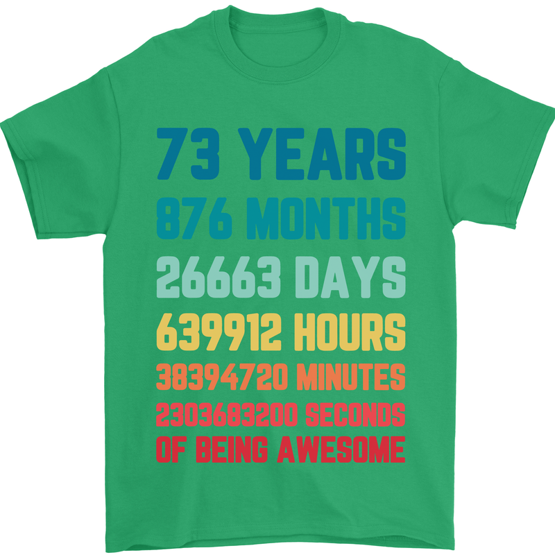 73rd Birthday 73 Year Old Mens T-Shirt 100% Cotton Irish Green