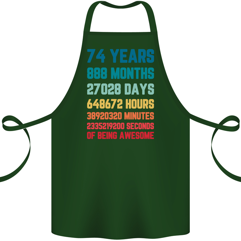 74th Birthday 74 Year Old Cotton Apron 100% Organic Forest Green