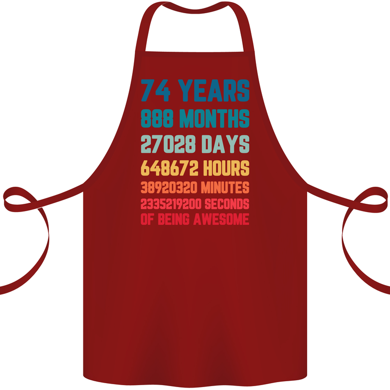 74th Birthday 74 Year Old Cotton Apron 100% Organic Maroon