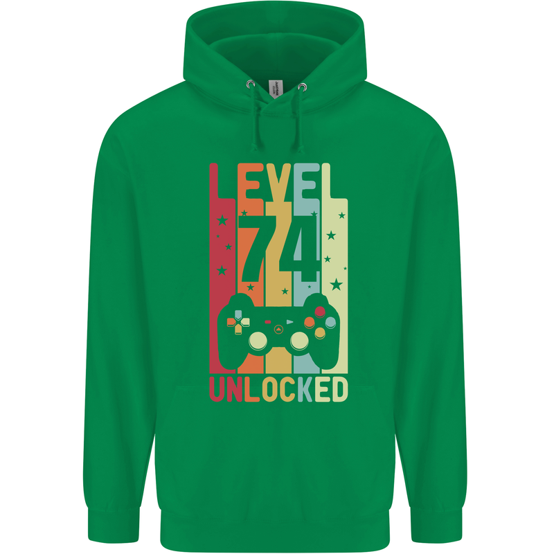 74th Birthday 74 Year Old Level Up Gamming Mens 80% Cotton Hoodie Irish Green