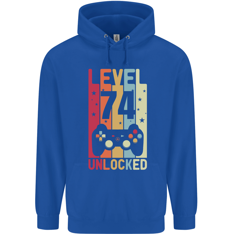 74th Birthday 74 Year Old Level Up Gamming Mens 80% Cotton Hoodie Royal Blue