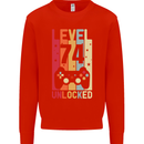 74th Birthday 74 Year Old Level Up Gamming Mens Sweatshirt Jumper Bright Red