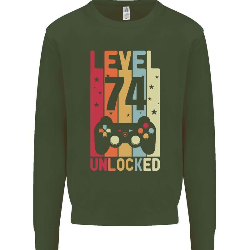 74th Birthday 74 Year Old Level Up Gamming Mens Sweatshirt Jumper Forest Green
