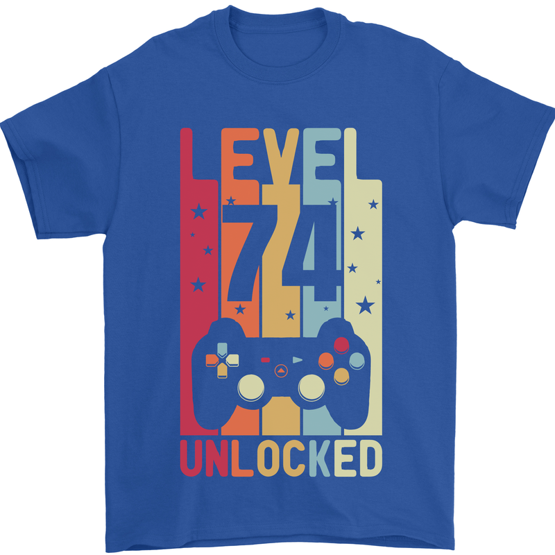 74th Birthday 74 Year Old Level Up Gamming Mens T-Shirt 100% Cotton Royal Blue