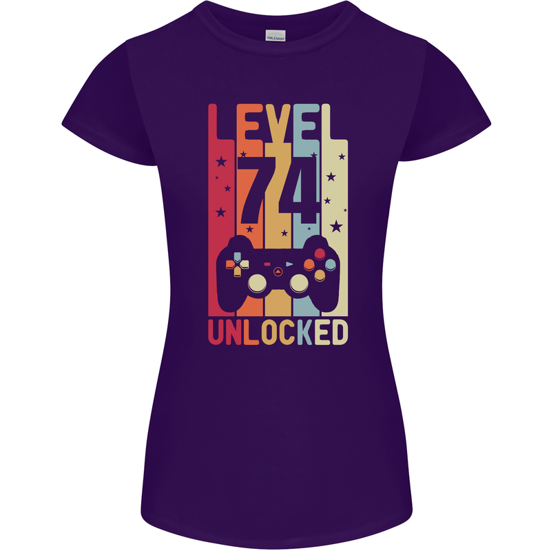 74th Birthday 74 Year Old Level Up Gamming Womens Petite Cut T-Shirt Purple