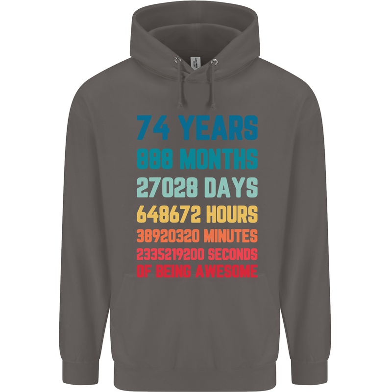 74th Birthday 74 Year Old Mens 80% Cotton Hoodie Charcoal