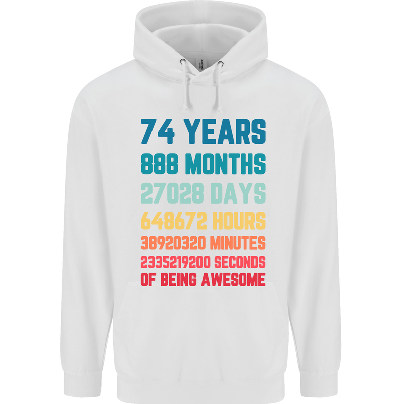 74th Birthday 74 Year Old Mens 80% Cotton Hoodie White