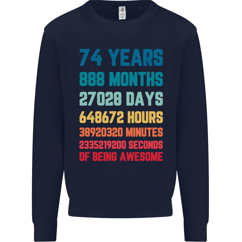 74th Birthday 74 Year Old Mens Sweatshirt Jumper Navy Blue