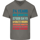 74th Birthday 74 Year Old Mens V-Neck Cotton T-Shirt Charcoal