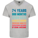 74th Birthday 74 Year Old Mens V-Neck Cotton T-Shirt Sports Grey