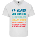 74th Birthday 74 Year Old Mens V-Neck Cotton T-Shirt White