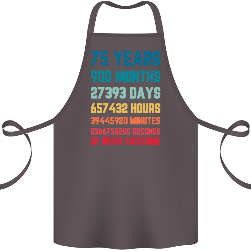 75th Birthday 75 Year Old Cotton Apron 100% Organic Dark Grey