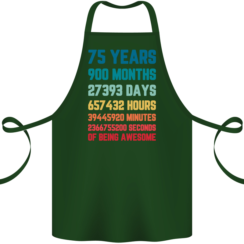 75th Birthday 75 Year Old Cotton Apron 100% Organic Forest Green