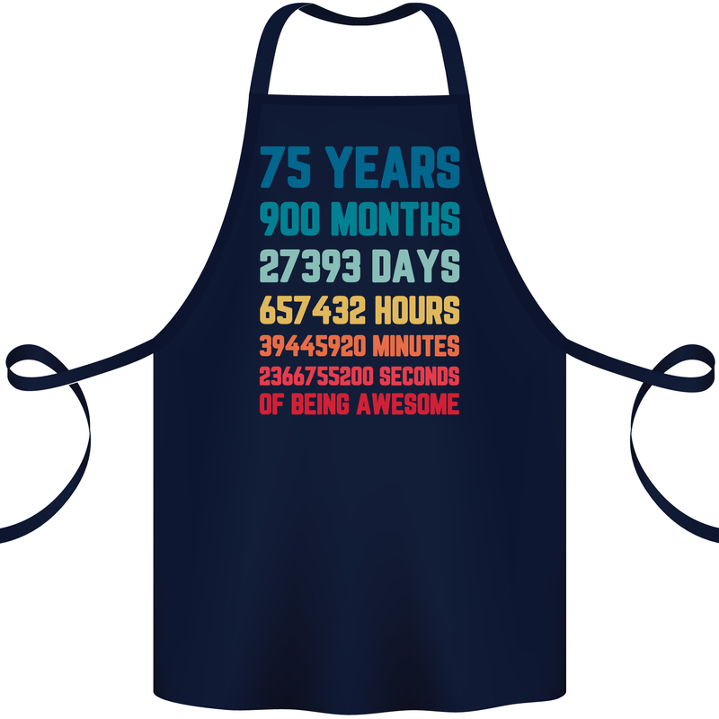 75th Birthday 75 Year Old Cotton Apron 100% Organic Navy Blue