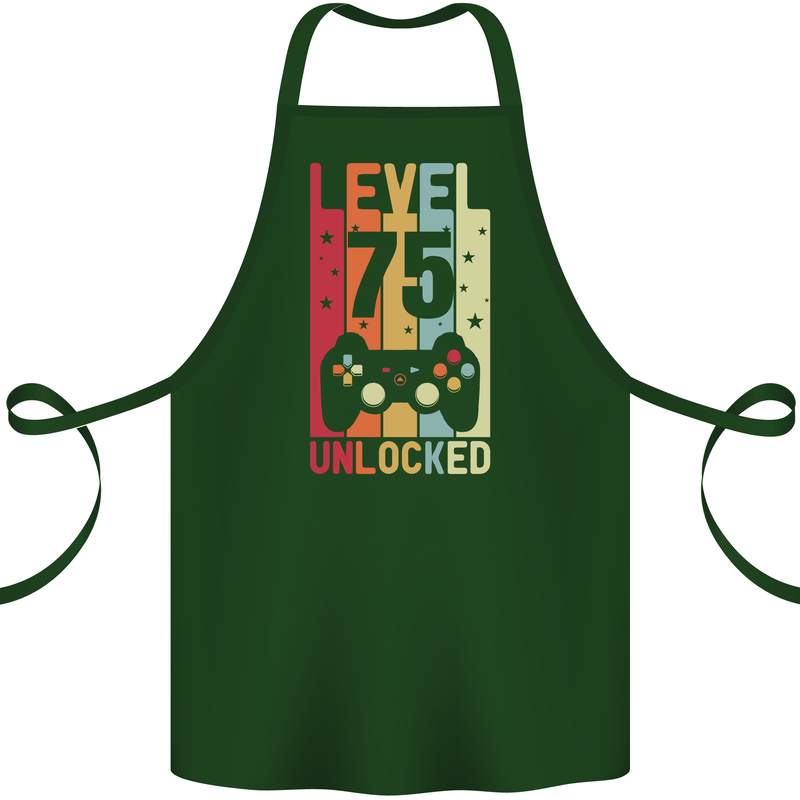 75th Birthday 75 Year Old Level Up Gamming Cotton Apron 100% Organic Forest Green