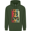 75th Birthday 75 Year Old Level Up Gamming Mens 80% Cotton Hoodie Forest Green