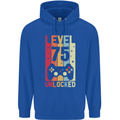 75th Birthday 75 Year Old Level Up Gamming Mens 80% Cotton Hoodie Royal Blue