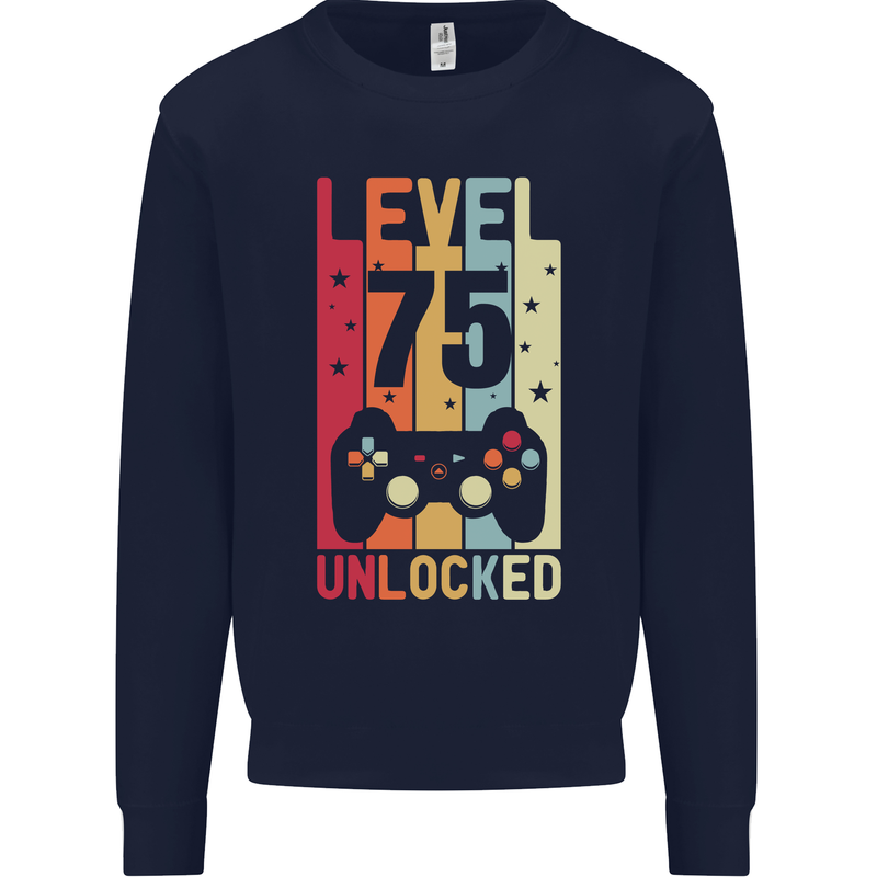 75th Birthday 75 Year Old Level Up Gamming Mens Sweatshirt Jumper Navy Blue